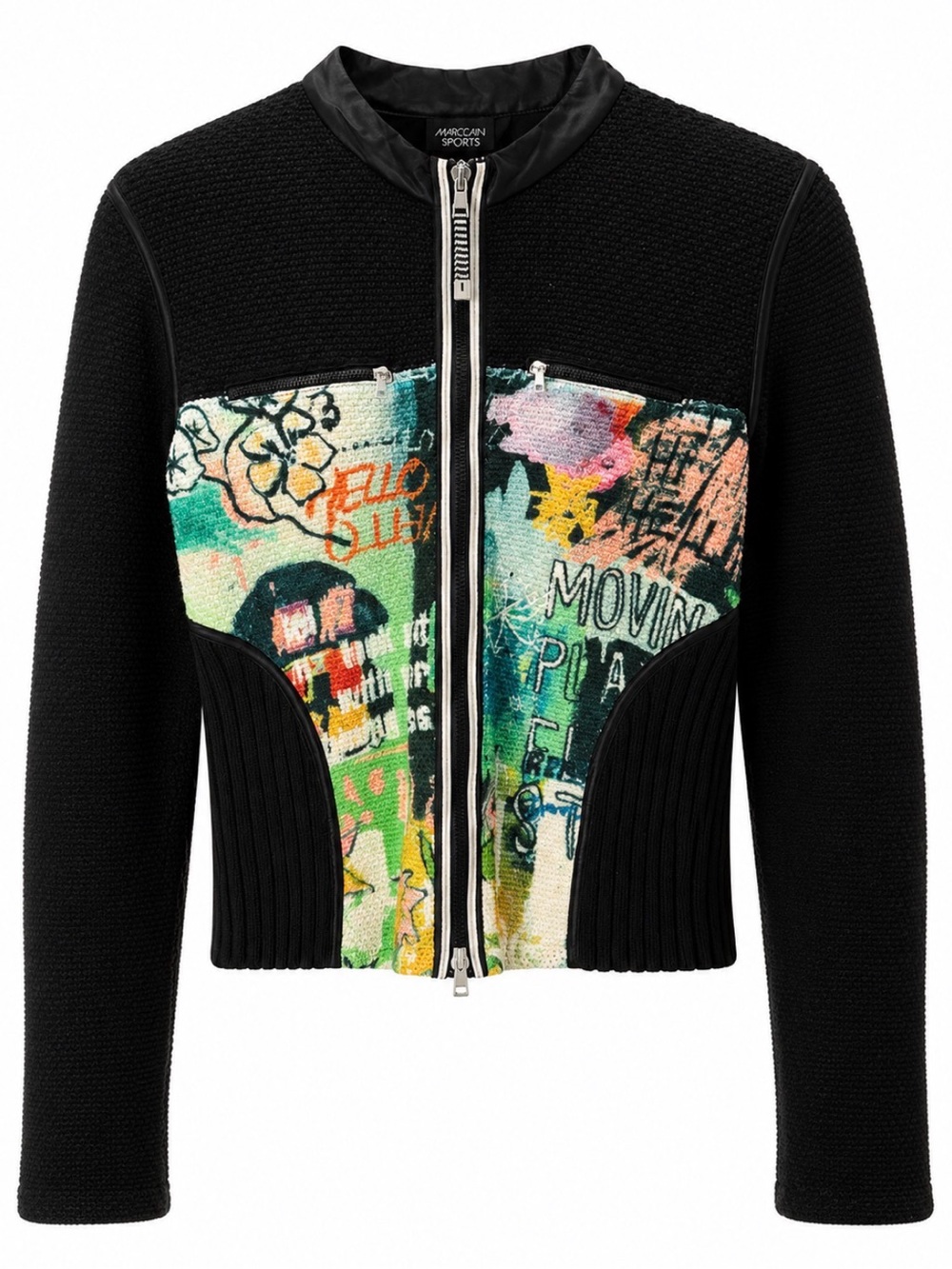 Marc Cain Black Knit Jacket with Multicolor Graffiti Panel
